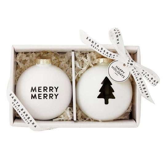 Glass Ornament Set - Merry Merry + Tree